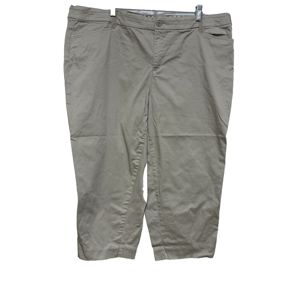 Intro Jonathan Ross Women’s 20W Capri Pants Tan Stretch Cotton Blend Straight